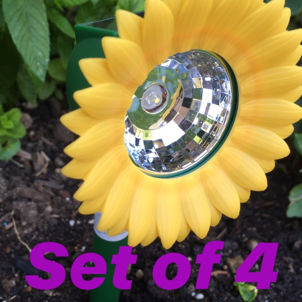 SET OF 4 SUNFLOWER SOLAR STAKE LIGHTS